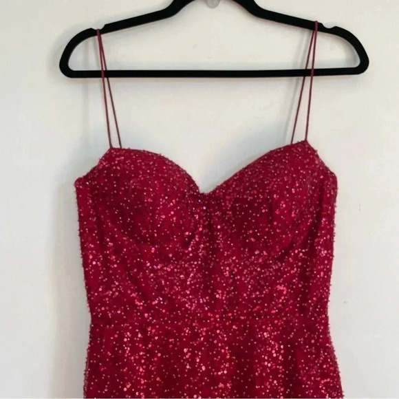 René The Label Rene Atelier Davanti Red Beaded Prom Gown Long Sleeveless Sparkle - Picture 4 of 12